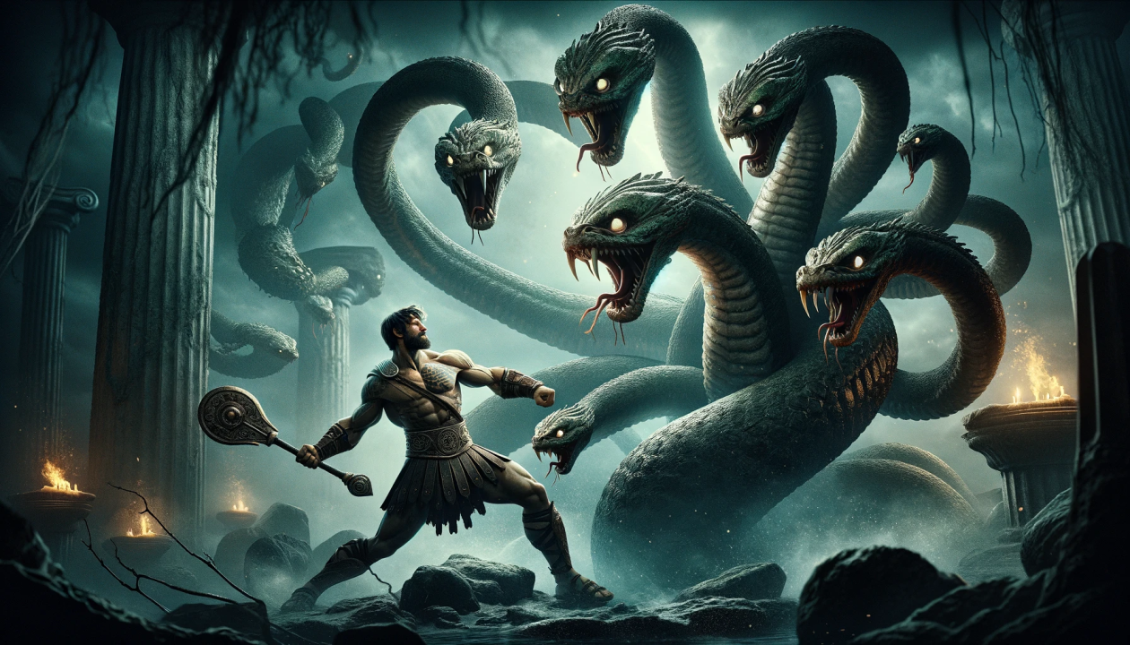 Hercules battling the Hydra